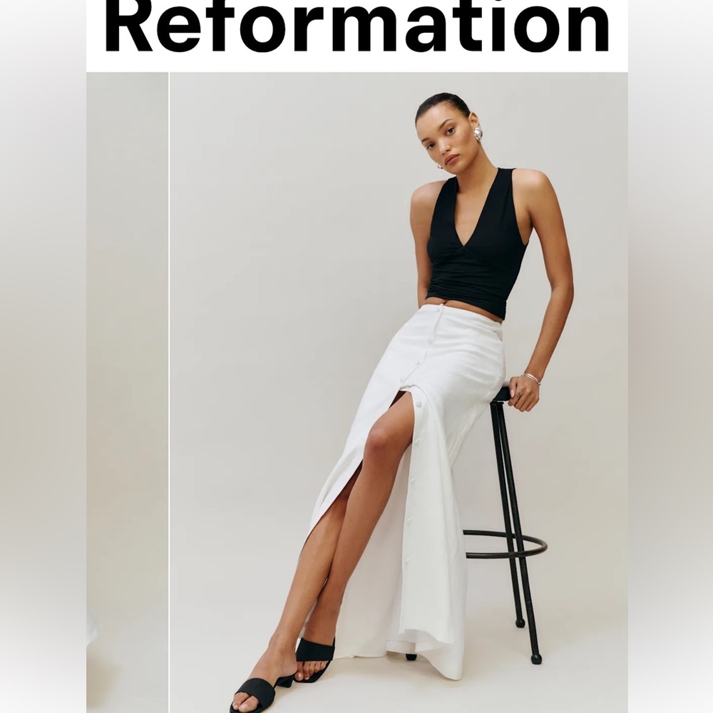 Reformation White A-Line Button Skirt